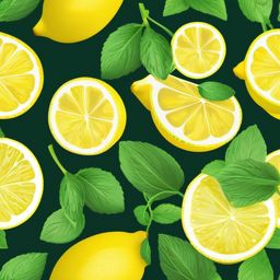 Lemon and Mint Sprigs Clipart - Lemon slices and fresh mint sprigs.  color vector clipart, minimal style