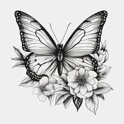 butterfly flower tattoo  simple color tattoo,white background,minimal