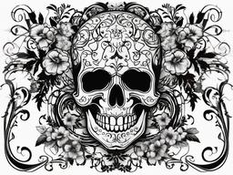 Skull clipart - decorative skull with flowers and vines  