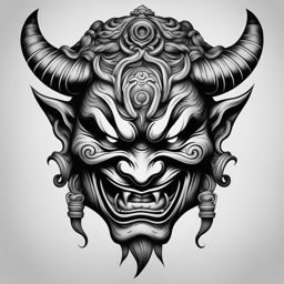oni mask tattoo representing japanese folklore and the spirit of demons. 