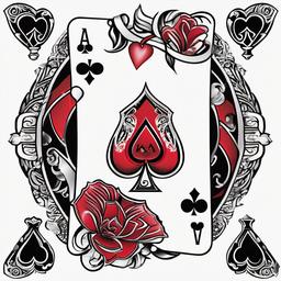 Poker Card Tattoo-Tattoo featuring poker card elements, showcasing creativity and personalized design.  simple color tattoo,white background