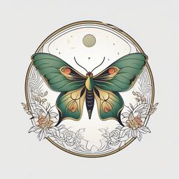 Chinese Moon Moth Tattoo - Embrace cultural symbolism with a tattoo featuring the graceful Chinese Moon moth.  simple vector color tattoo, minimal, white background