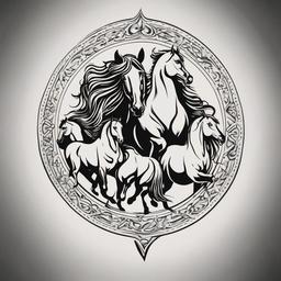 7 Horse Tattoo - Explore cultural and symbolic significance with a tattoo featuring seven horses, often associated with good fortune, strength, and endurance.  simple tattoo,minimalist,white background