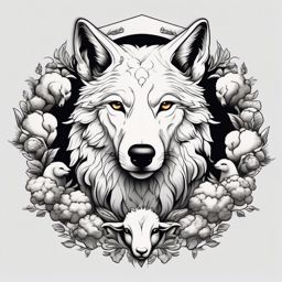 Wolf in Sheep's Clothing Tattoo,clever disguise, wolf hidden among the sheep, metaphor for the deceptively innocent. , tattoo design, white clean background