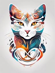 Abstract cat and infinity language, a fusion of feline grace with mysterious symbols, creating a unique and intriguing design.  colored tattoo style, minimalist, white background