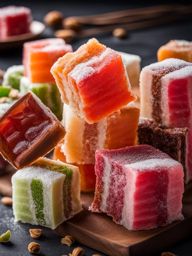 turkish delight (lokum), a chewy and sweet confection with various flavors (popular in the middle east and asia). 