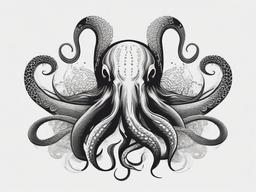 Kraken Tattoo - Mythical sea creature symbolizing mystery and power  minimal tattoo design,white background