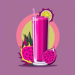 Dragon Fruit and Dragon Fruit Smoothie Glass Clipart - Dragon fruit and a glass of dragon fruit smoothie.  color vector clipart, minimal style