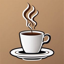 Coffee Cup with Steam Sticker - Steaming coffee cup on a saucer, ,vector color sticker art,minimal