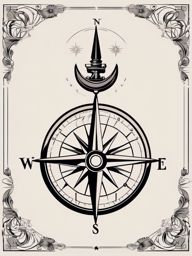 Bike compass rose tattoo. Direction on two wheels.  minimal color tattoo design