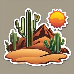 Desert Cactus and Sun Emoji Sticker - Desert heat exploration, , sticker vector art, minimalist design