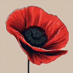 Poppy Clip Art - A vibrant red poppy with dark center,  color vector clipart, minimal style