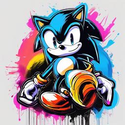 drawing of Sonic The Hedgehog with bright neon colors  minimal rough sketch scribbles,doodles,black and white