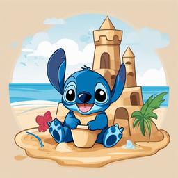 Stitch clipart - Stitch building a sandcastle on the beach  color,minimalist,vector clipart