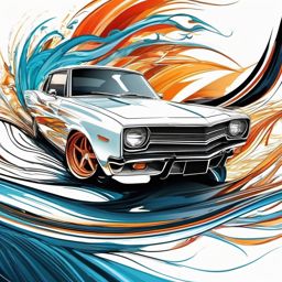 Abstract car waves ink. Dynamic energy of driving motion.  color tattoo design, white background