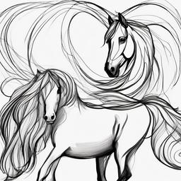 drawing of Mustang pony  minimal rough sketch scribbles,doodles,black and white