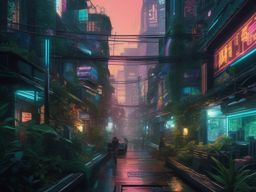 Cyberpunk Urban Jungle Anime Wallpaper intricate details, patterns, wallpaper photo