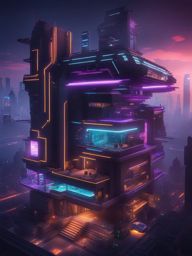 cyberpunk metropolis with neon lights and flying cars - minecraft house design ideas 