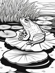 Frog Coloring Pages - Frog sitting on a lily pad in a pond  simple coloring pages