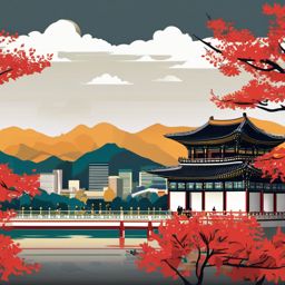 Seoul clipart - Gyeongbokgung Palace and Seoul skyline, ,color clipart vector style