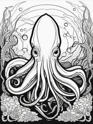 Giant Squid Coloring Pages - Elusive Deep Sea Creature  black outline printable sheet, coloring page