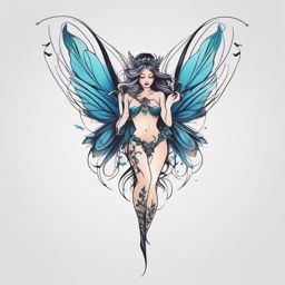 fairy minimalist tattoo  simple color tattoo style,white background