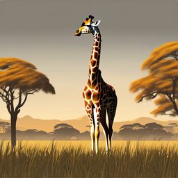 Giraffe Grazing in Savannah Emoji Sticker - Graceful wildlife on the African plains, , sticker vector art, minimalist design
