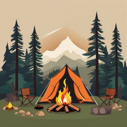 Camping Tent and Campfire Clipart - A tent and campfire in the wilderness.  color vector clipart, minimal style