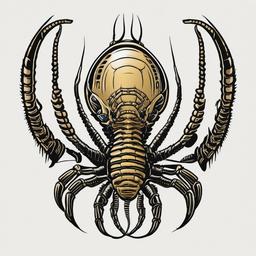 Alien Facehugger Tattoo - Sci-fi horror portrayed through a facehugger tattoo.  simple color tattoo,vector style,white background