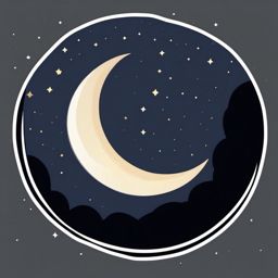 Moon Sticker - Crescent moon in the night sky, ,vector color sticker art,minimal