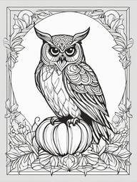 Pumpkin with Owl Coloring Pages - Owl Perched on Top of a Pumpkin  minimal black outline printable sheet, coloring page