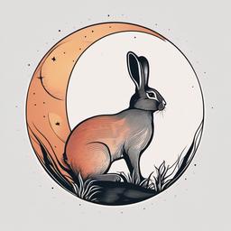 rabbit and moon tattoo  minimalist color tattoo, vector