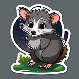 Opossum cartoon - night-wandering marsupial  cartoon sticker style