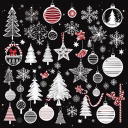 Christmas clipart with transparent background, Festive Christmas elements with a clear, transparent backdrop.  simple, 2d flat