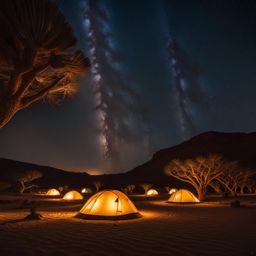 socotra, yemen - camps under a starry desert sky, surrounded by alien-like landscapes. 