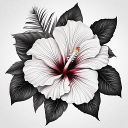 Hibiscus Black and White Tattoo - Opt for a classic and timeless look with a black and white hibiscus tattoo, emphasizing the flower's form and elegance.  simple color tattoo, minimal, white background