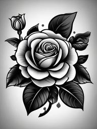 Black and Grey Traditional Rose-Combination of classic style with black and grey tones in a traditional rose tattoo, featuring bold lines and elegance.  simple vector color tattoo