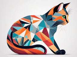 Abstract cat with geometric patterns, a modern and stylish representation of the feline form.  colored tattoo style, minimalist, white background