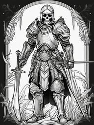 Skeleton Knight Coloring Pages - Armor-Clad Undead Warrior  minimal black outline printable sheet, coloring page