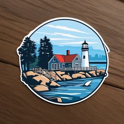 Waterfront Cape Cod Sticker - Capture the coastal charm of a waterfront Cape Cod house with this timeless sticker, , sticker vector art, minimalist design