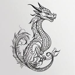 Girly Dragon Tattoo - Playful and feminine dragon tattoo design.  simple color tattoo,minimalist,white background