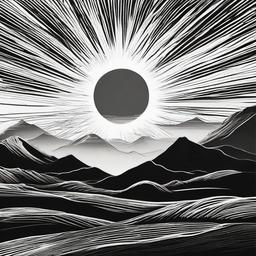 drawing of a sun over a desert  minimal rough sketch scribbles,doodles,black and white