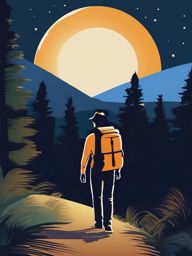 Backpacker under the Moonlight Clipart - A backpacker under the moonlight.  color vector clipart, minimal style