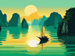 Ha Long Bay sticker- Stunning bay with emerald waters and limestone karsts in Vietnam, , sticker vector art, minimalist design