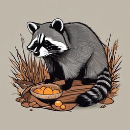 Common Raccoon Clip Art - Common raccoon foraging for food,  color vector clipart, minimal style