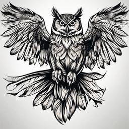 Flying Owl Tattoo - Capture the grace of a flying owl in a dynamic and captivating tattoo.  simple color tattoo,vector style,white background