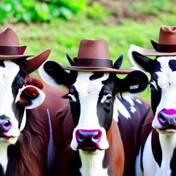 cows attempting a 'milk mustache fashion parade,' sporting frothy facial hair with pride. 