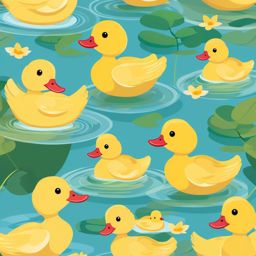 Ducklings clipart - Cute ducklings in a pond, ,vector color clipart,minimal