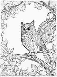 Fairy and Owl Coloring Pages - Wise Owl and Fairy Flying Together  minimal black outline printable sheet, coloring page