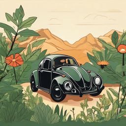 Beetle in its Habitat Clip Art - Beetle exploring its natural habitat,  color vector clipart, minimal style